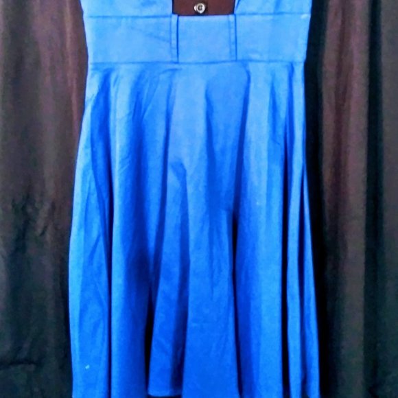Black N Blue Retro Style Dress with Collar - Picture 3 of 5
